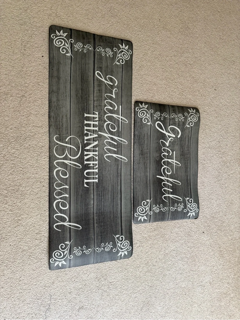 Gray 'Gather' Decorative Door Mat with Purple Ribbon Accent
